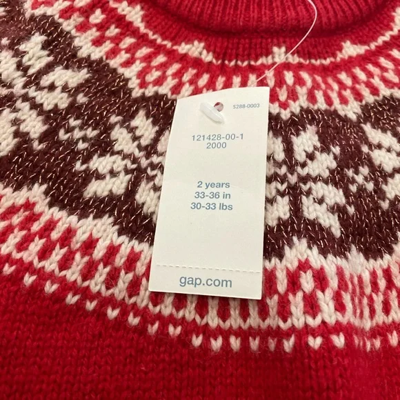 NWT Baby GAP Red FAIR ISLE Sweater GIRLS 2 2T - Picture 4 of 6